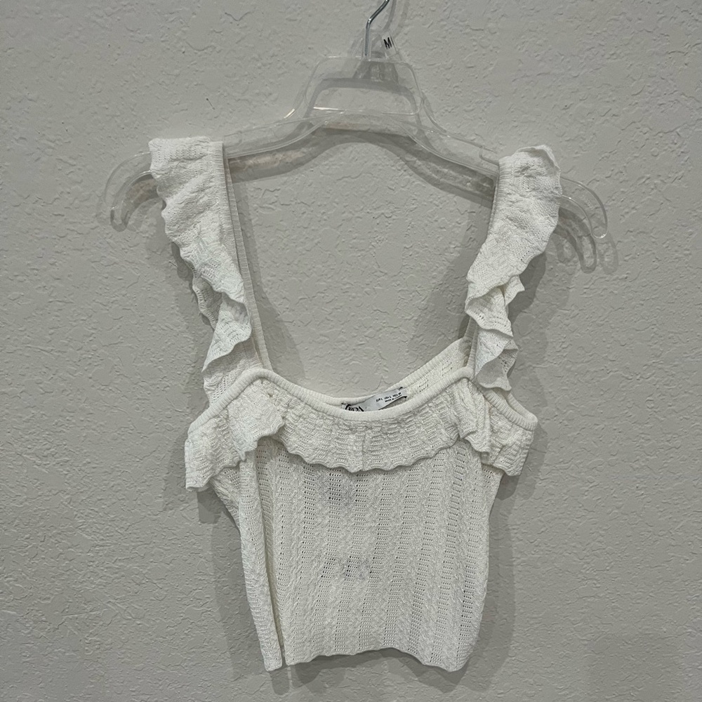 Zara White Ruffle crop top NWT
